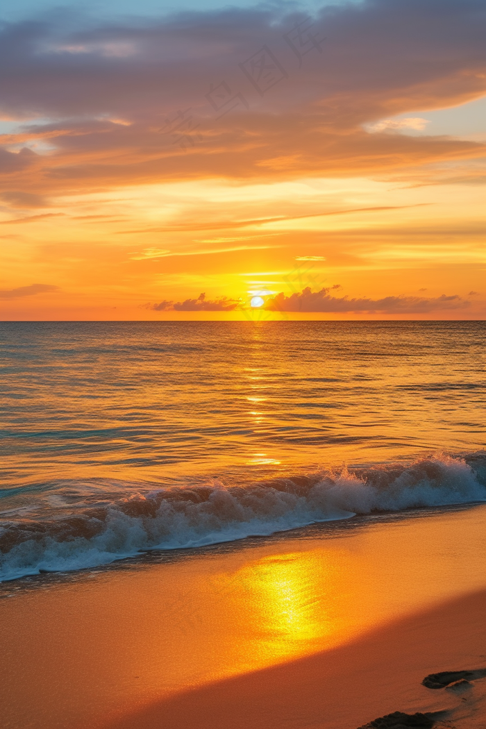 海洋海边日出日落夕阳摄影图