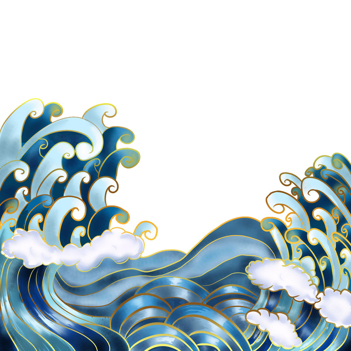 中国风国潮插画海浪波浪背景装饰浪花图案元素(2000x2000)psd模版下载
