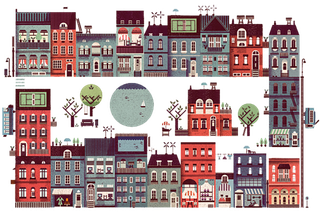 城市卡通简笔线条画