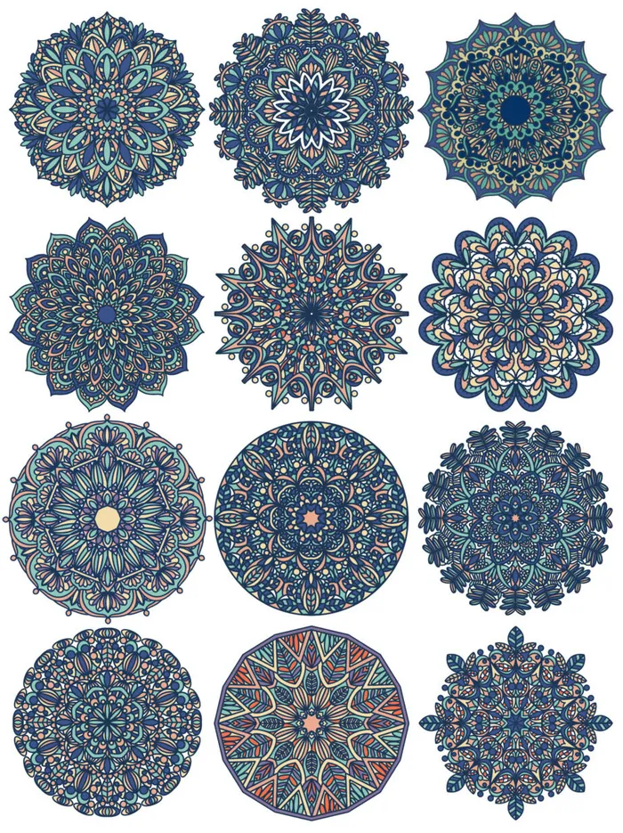 中国风古典民族风手绘曼陀罗花纹圆形插画AI矢量装饰图案PSD素材psd模版下载