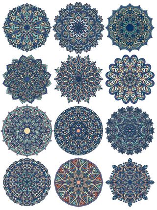 中国风古典民族风手绘曼陀罗花纹圆形插画AI矢量装饰图案PSD素材