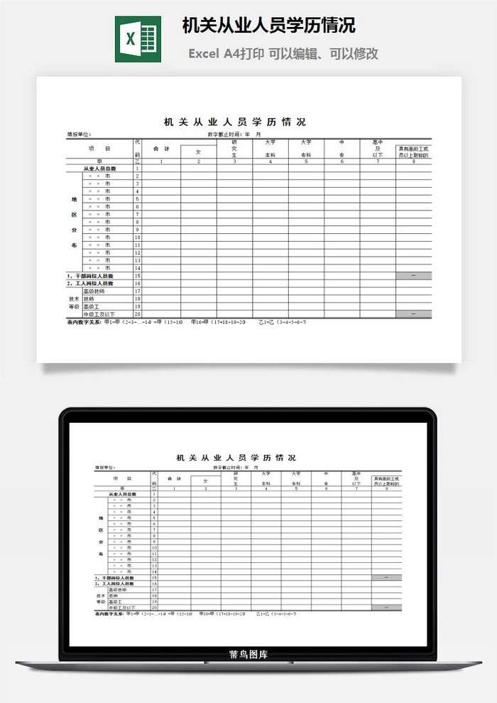 机关从业人员学历情况excel模板