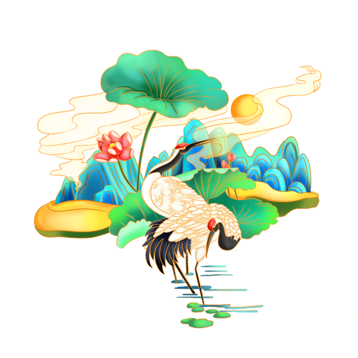 国潮仙鹤插画免扣素材设计素材