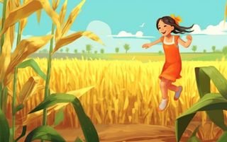 秋季丰收儿童农田小麦玉米插画背景
