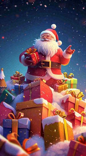 欢乐圣诞节卡通圣诞老人冬天雪花，礼物节日