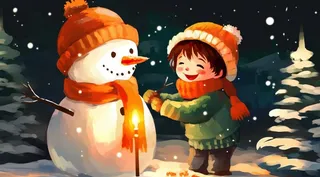 圣诞节雪人小孩圣诞老人卡通插画素材背景