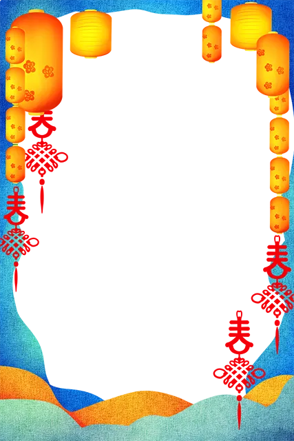 国潮手绘古风海浪花朵祥云装饰边框相框免抠(1024x1536)psd模版下载