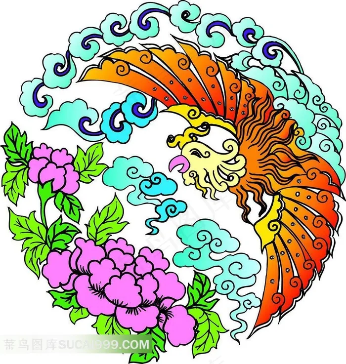 凤凰鲜花吉祥图案素材