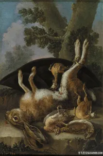 野兔大树油画风景画 野兔大树油画风景画