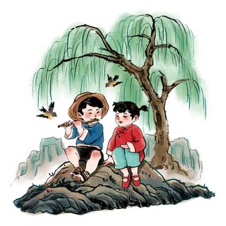 清明清明节卡通男孩和女孩