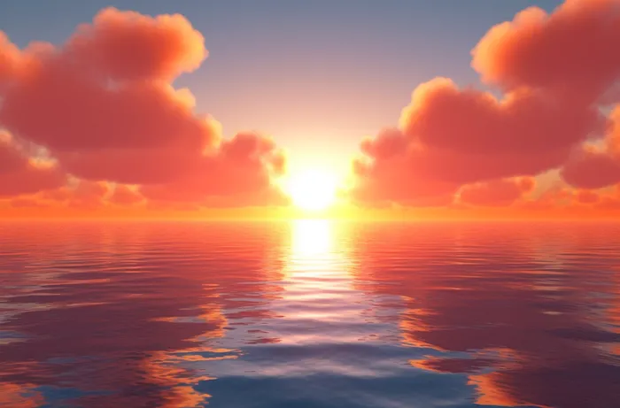 海洋上的日落云彩粉红色插画背景(4080x2688)