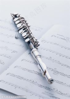 乐器-竖着放在乐谱中间的笛子