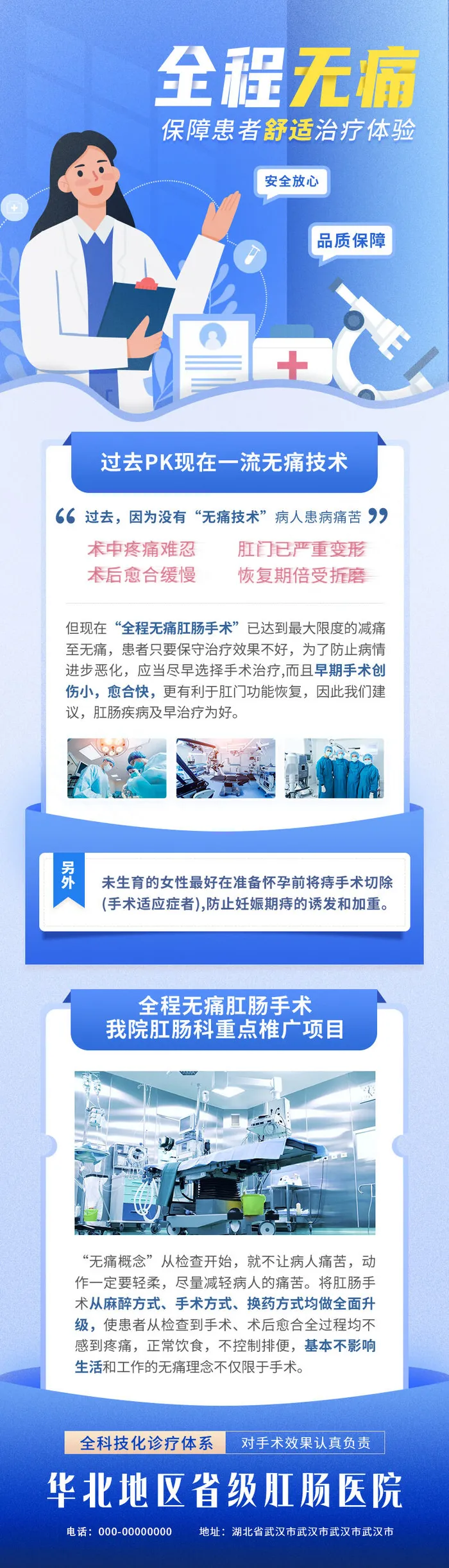 蓝色医疗清新简约商务风医疗宣传全程无痛长图医疗医院psd模版下载