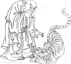 降虎大虫的僧人罗汉线描矢量PNG绘画图片