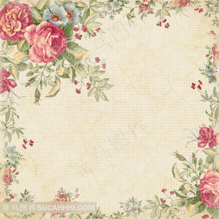 手绘玫瑰花花边背景素材