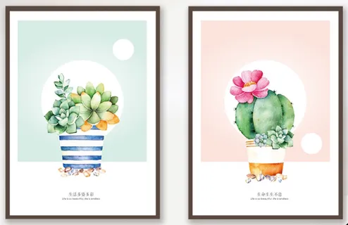 两联水彩花盆装饰画