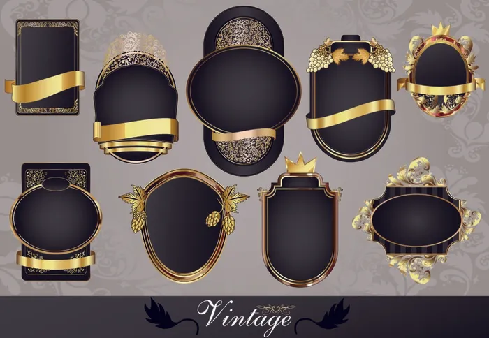 免抠花纹标签瓶贴eps,ai矢量模版下载