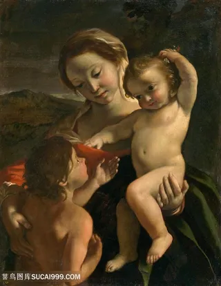 母子肖像油画装饰画油画图片素材