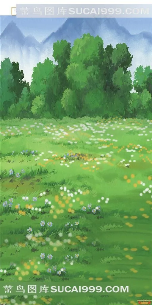 油画草地美丽风景图