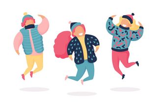 冬天服饰服装冬装穿冬装保暖冬季卡通人物男女装Ai矢量图片素材