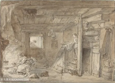 木屋人物装饰画挂画