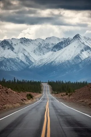 公路雪山森林背景