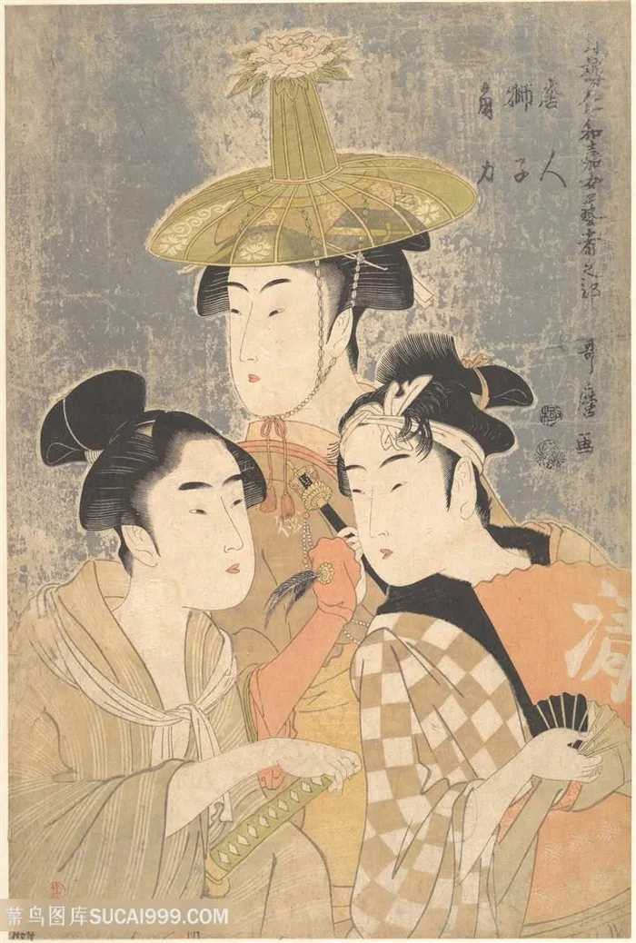 喜多川歌磨手绘日系妇女插画