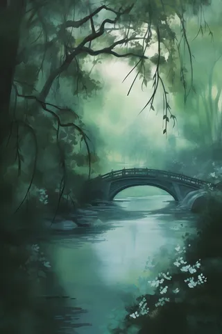 古风淡雅柳叶树青色空灵背景