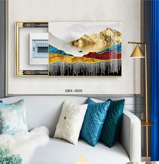 大气时尚家居室内装饰场景客厅沙发卧室床铺电表箱壁画背景图