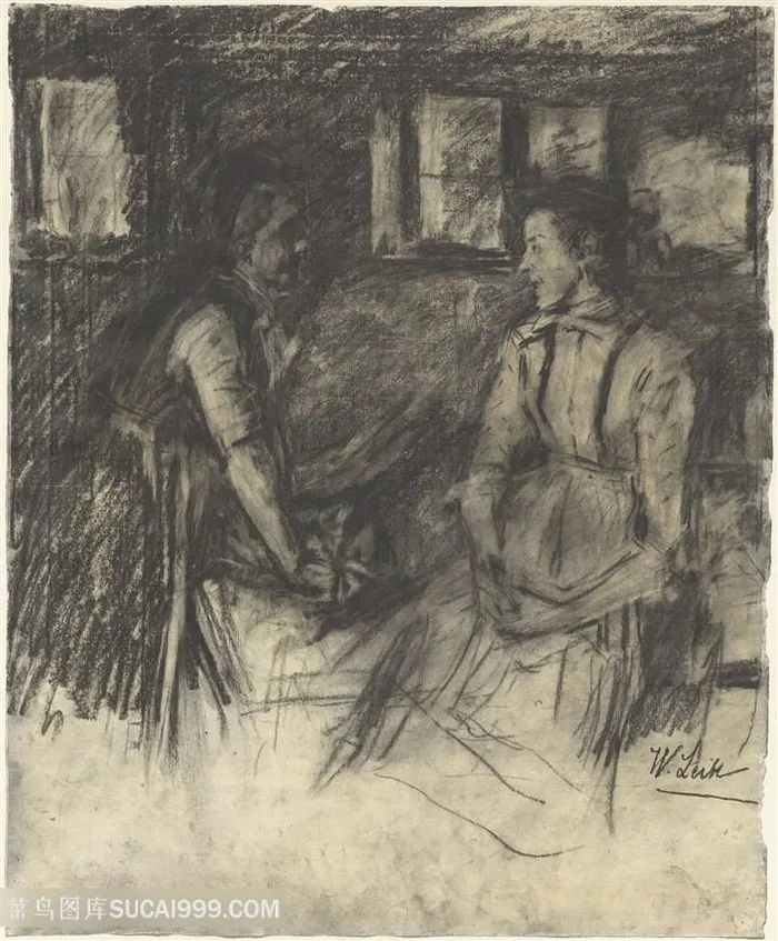 素描卧室人物装饰画