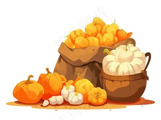 秋天丰收南瓜卡通插画免抠