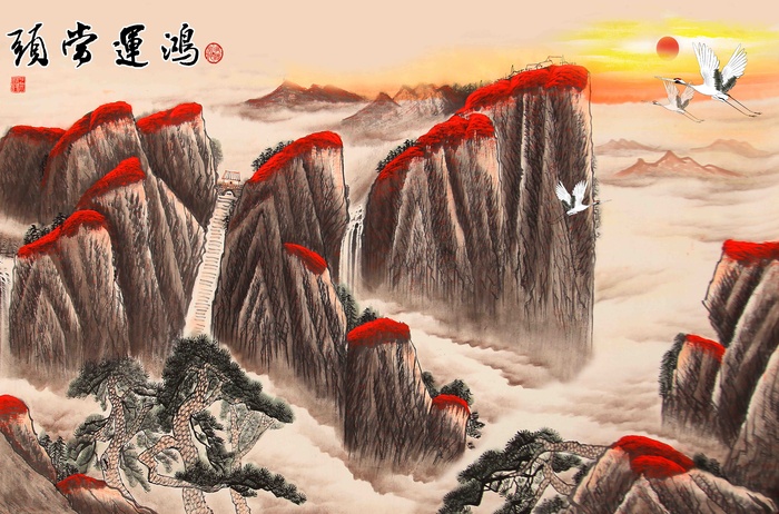 新中式山水背景墙