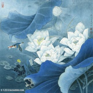 现代荷花工笔国画图片