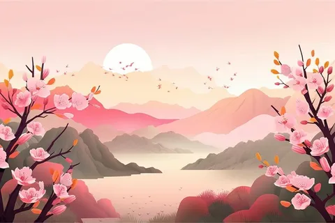 桃花山水背景图