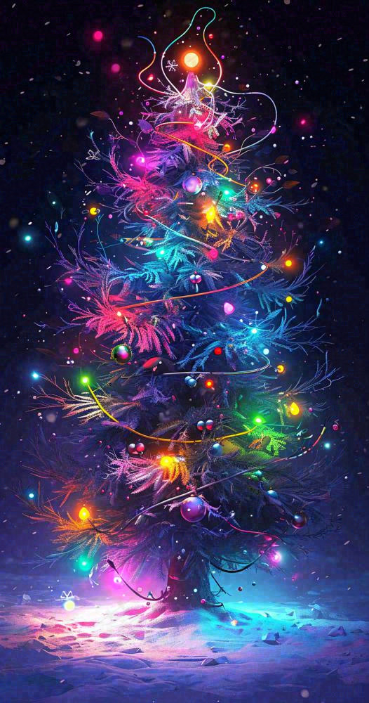 圣诞节彩色圣诞树缤纷鲜艳夜晚灯光(800x1520)
