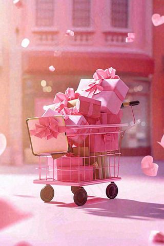 粉色可爱礼盒礼物，购物电商礼品
