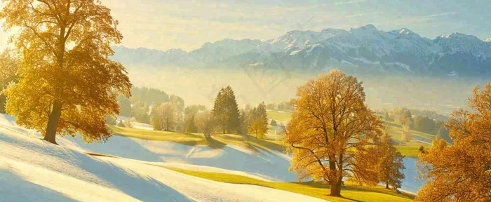 秋天山脉秋叶树木，秋分摄影图(1712x704)