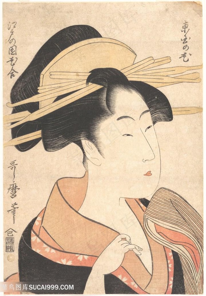 喜多川歌磨手绘日式美女肖像装饰画