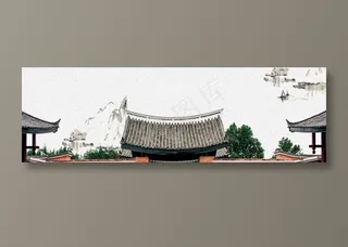 复古中国风古风国画建筑背景素材