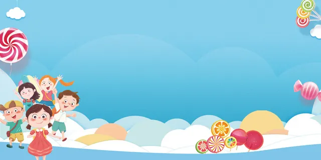 蓝色卡通插画六一儿童节61儿童节促销宣传展板背景