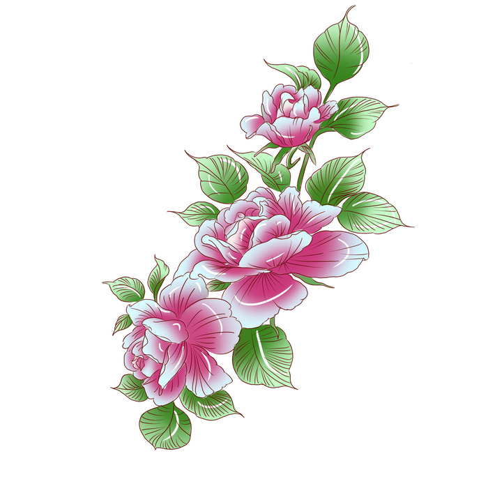 手绘国潮中国风古典牡丹花国花花卉装饰图案PSD设计素材