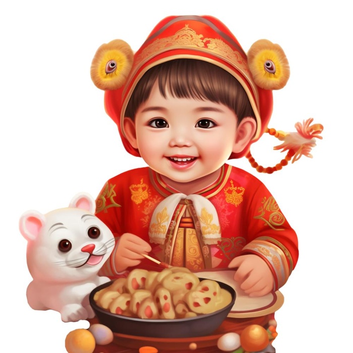 卡通插画人物喜庆红色衣服孩子老虎免抠(1024x1024)