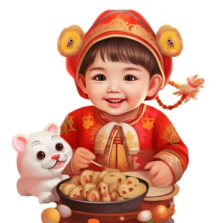 卡通插画人物喜庆红色衣服孩子老虎免抠