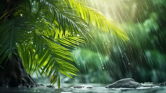 下雨天的绿植摄影图