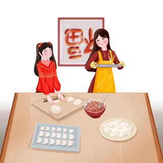 虎年新年场景套图包饺子