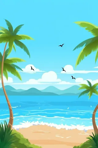 夏季沙滩椰树背景