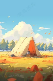露营野外夏令营秋高气爽卡通插画
