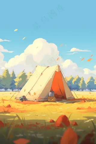 露营野外夏令营秋高气爽卡通插画