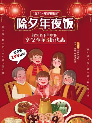 2022新年虎年除夕节庆节日喜庆红色海报模板PSD分层设计素材