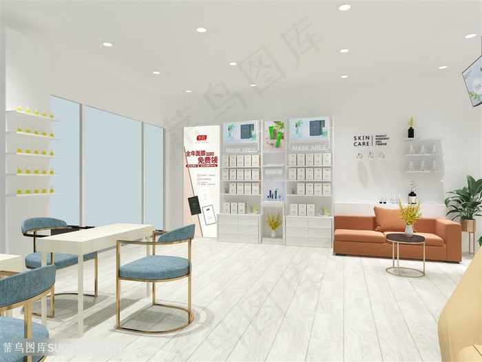 肌后美妆共享店铺肌后云南店设计图店内3D图